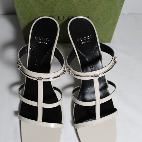 NWB Gucci GG Slim Horsebit Heels Sandals Slip Ons Mystic White 39.5 776643 - Picture 2 of 6